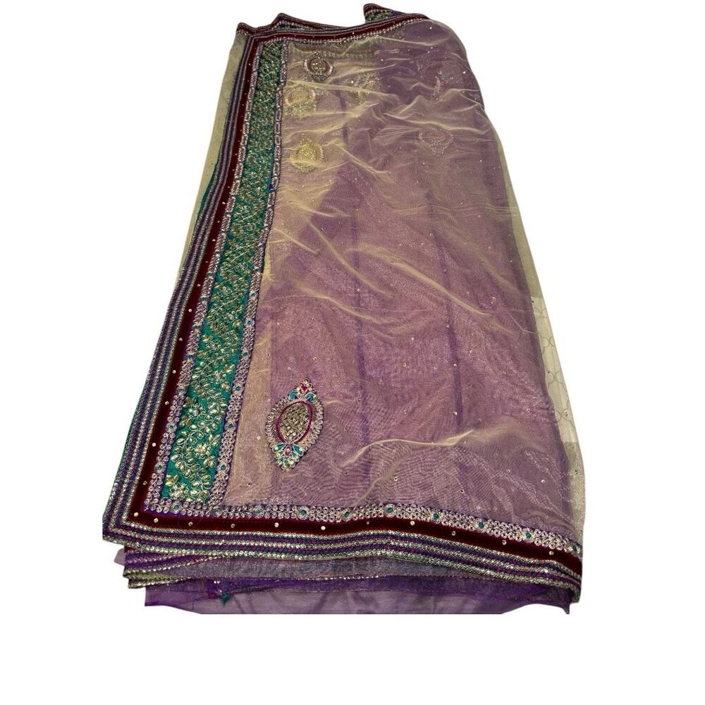 Women's Multi Color Tulle / Net Sari/ Saree (No B… - image 2